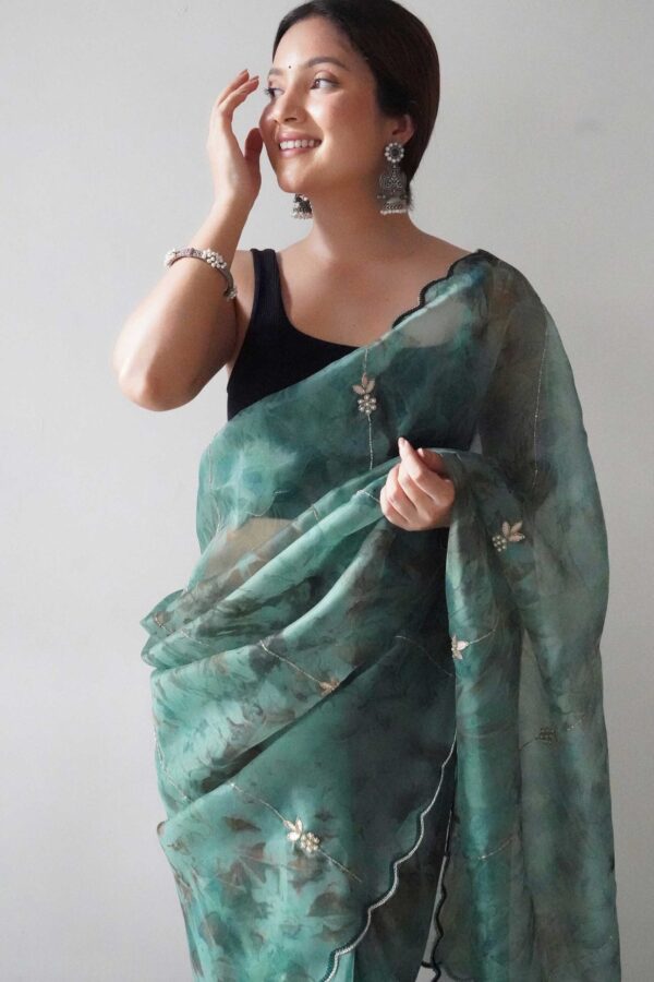 Darkseagreen organza saree