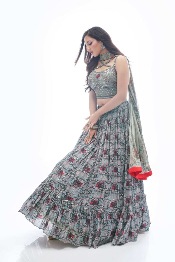 Gray chinon lehenga choli set