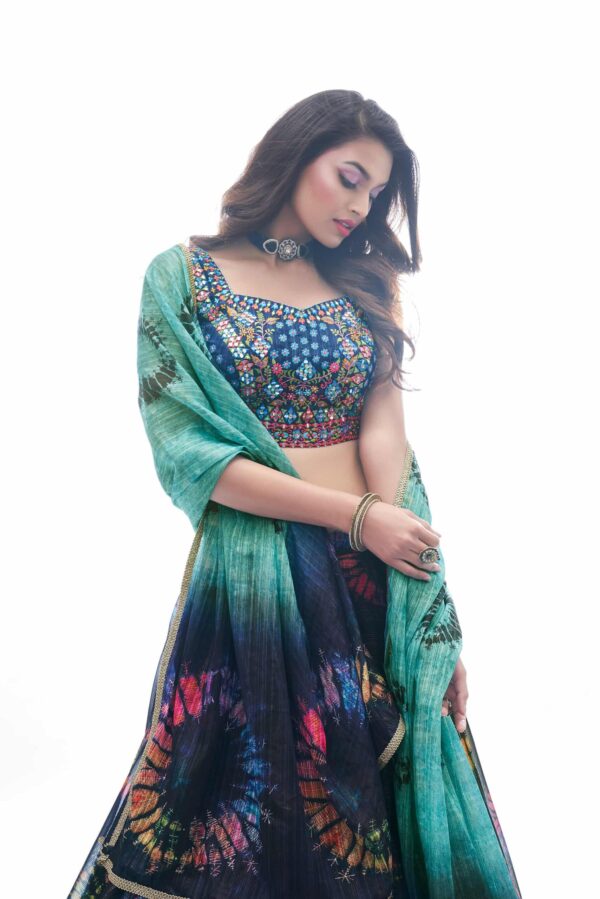 Navy blue chiffon zari lehenga choli