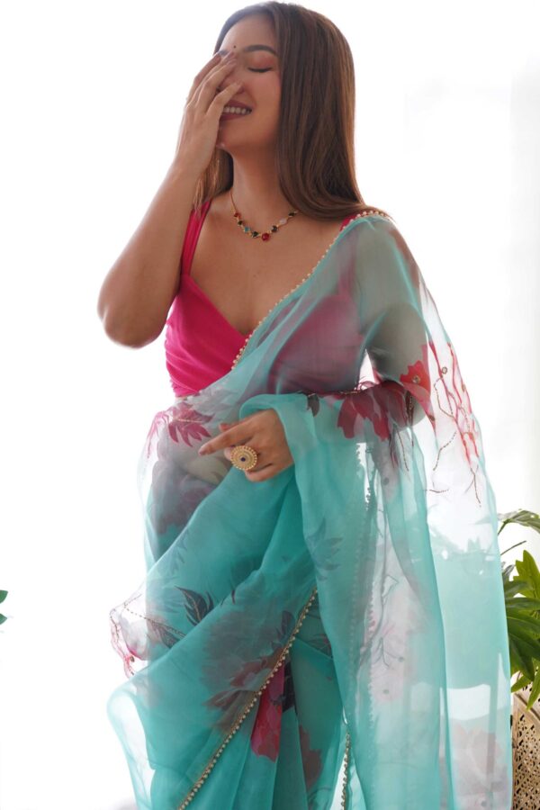 printed organza saree