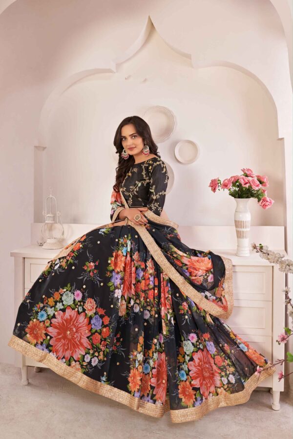 black floral priinnted lehenga choli