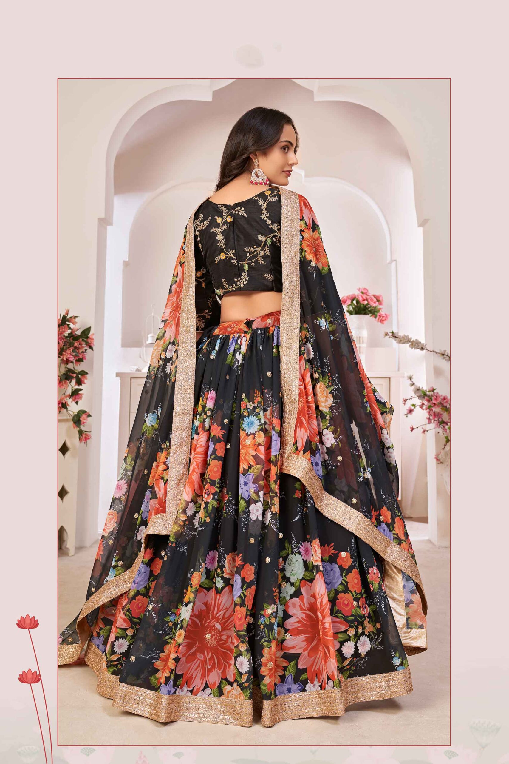 Organza Silk Sabyasachi Floral Print Lehenga Choli Indian Lengha Valentine  Gift | eBay