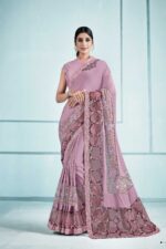 crepe pink lycra saree wit unstitched blouse (4)