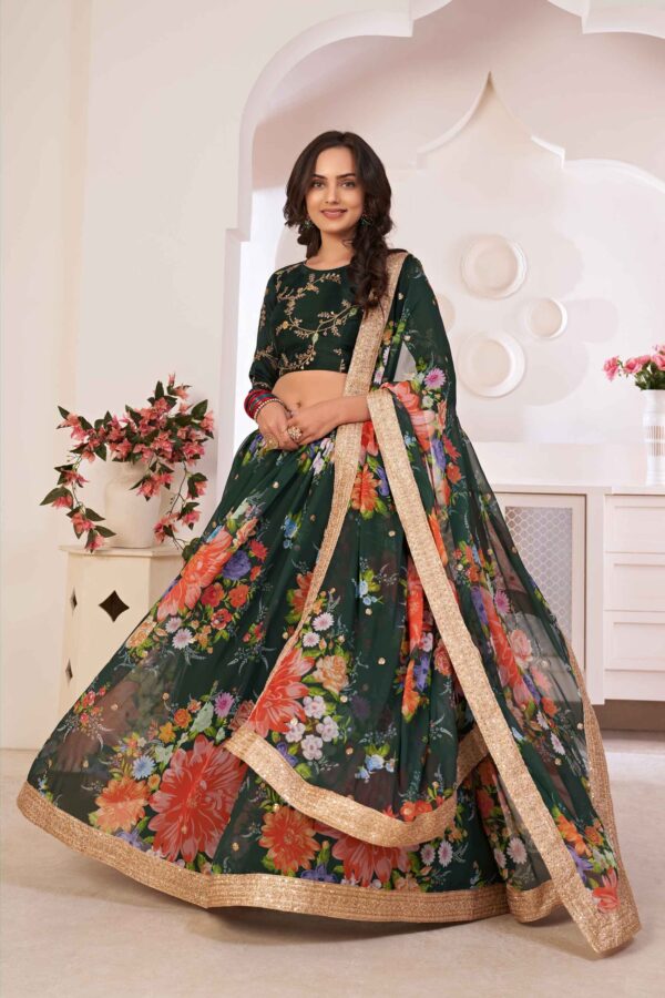 Green floral printed lehenga choli