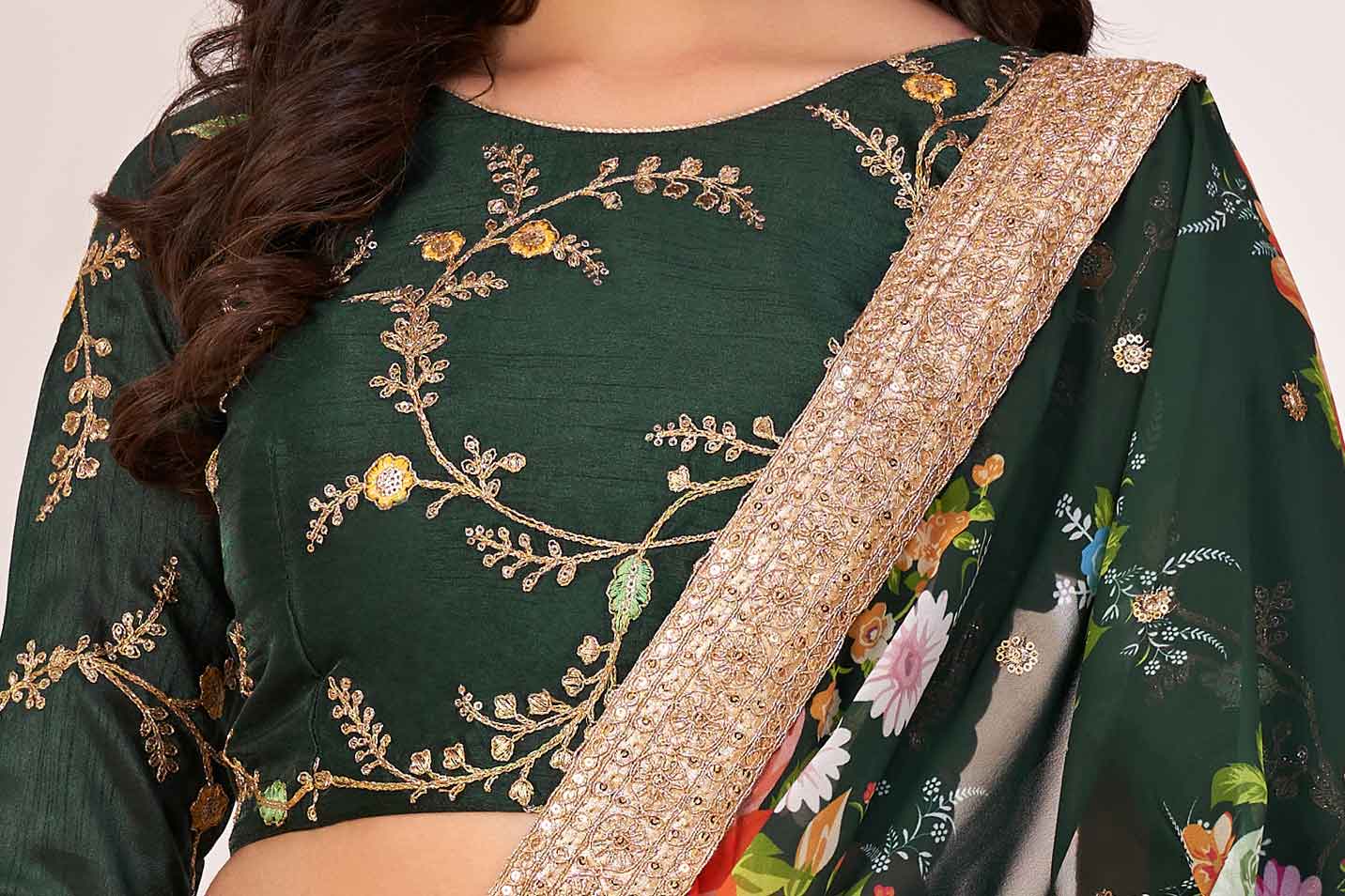 Green floral printed lehenga choli