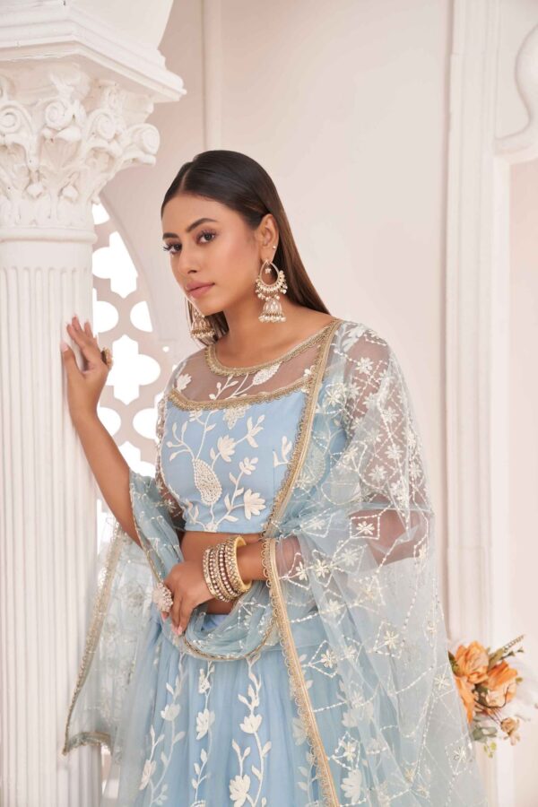 light sky butterfly net lehenga choli set