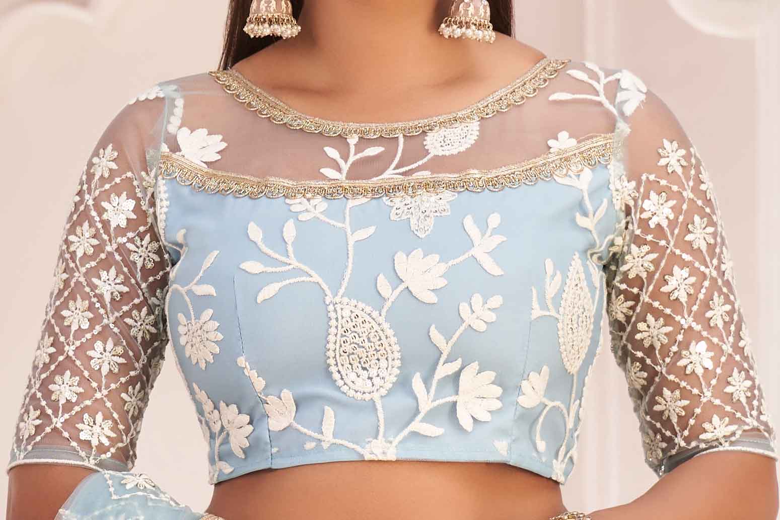 light sky butterfly net lehenga choli set