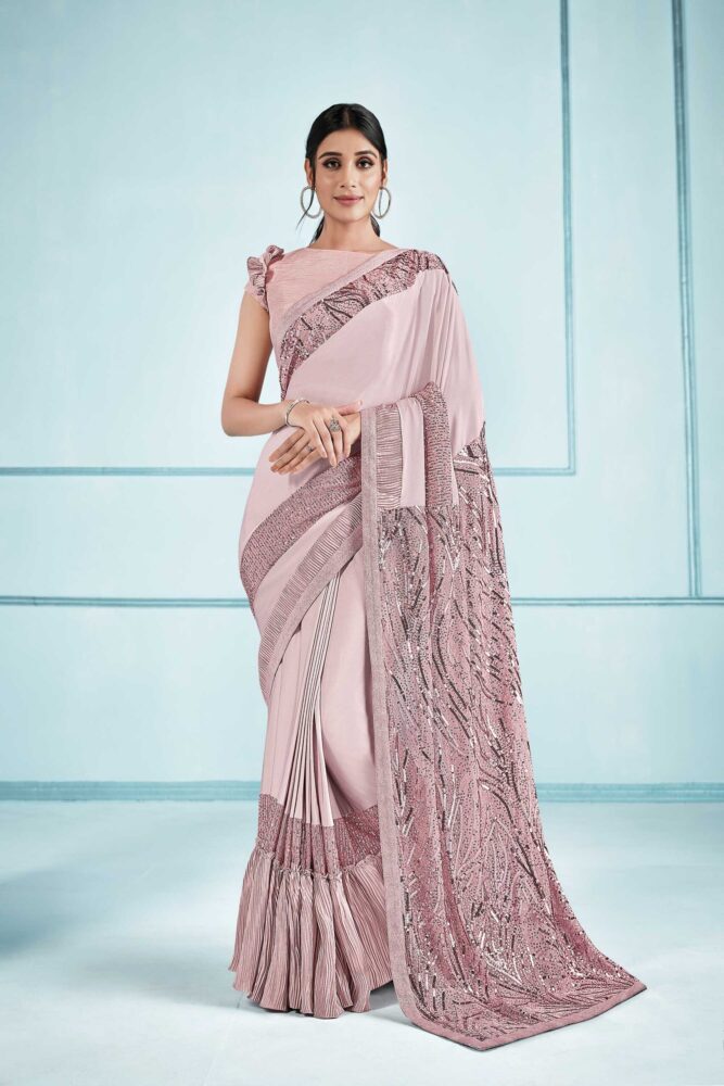 Light pink modern sequence lycra saree