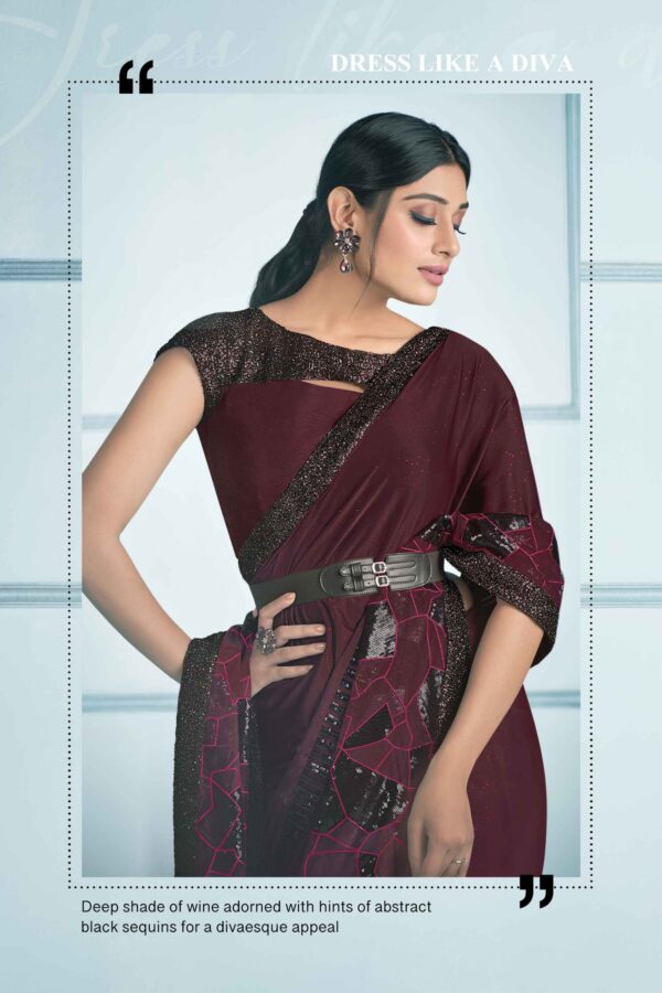 Maroon and black modern sequence lycra saree