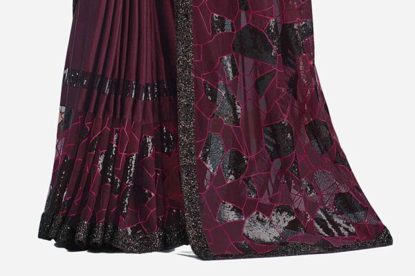 Maroon and black modern sequence lycra saree
