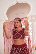 maroon color net lehenga choli set (5)