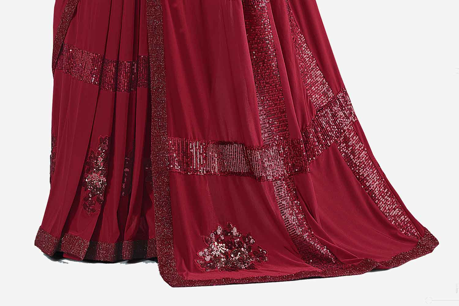 Maroon dark red modern sequence lycra saree