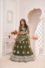 mehendi green butterfly net lehenga choli set (2)