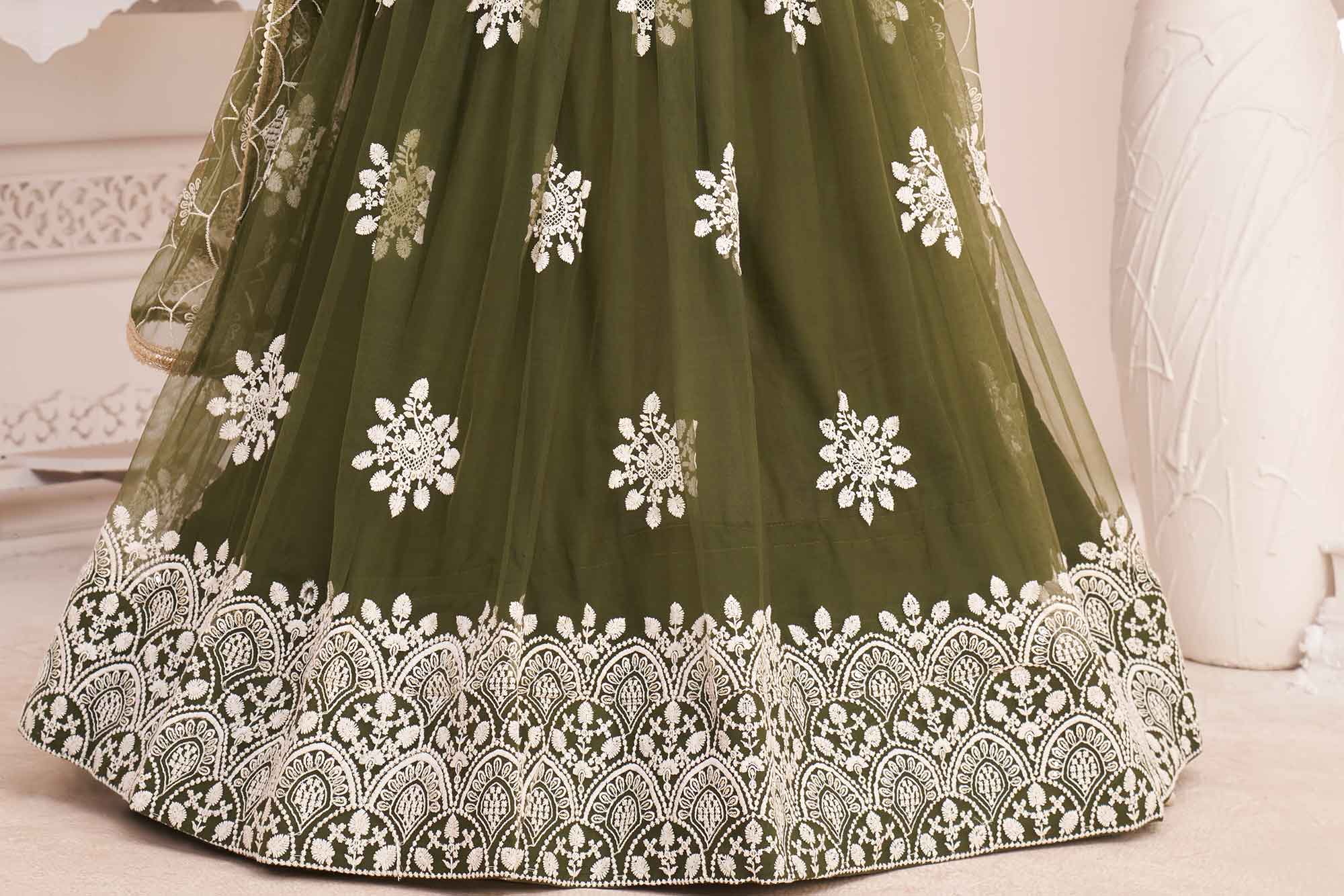 mehendi green net lehenga choli