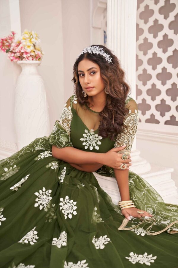 mehendi green net lehenga choli