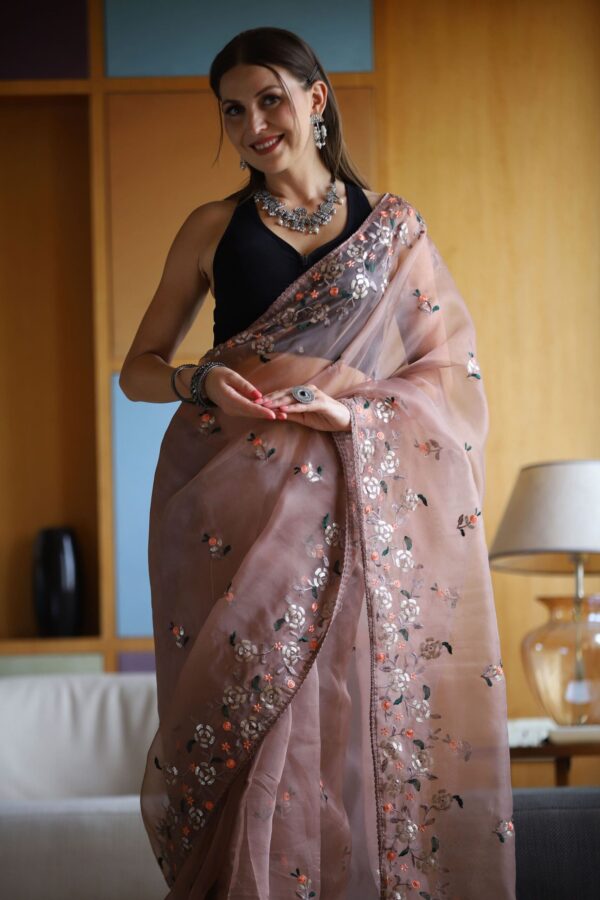 Onion pink organza saree