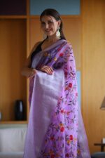 pink organza saree sequence, embroidery work weawing borders (3)