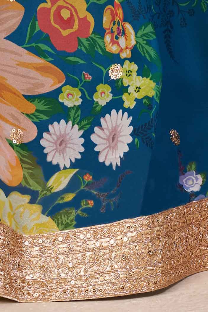 Rama blue floral printed lehenga choli