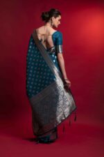 teal blue silk waving saree (4)