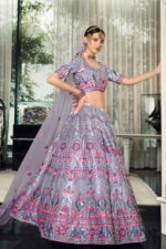 violet color silk lehenga choli with net dupatta (4)