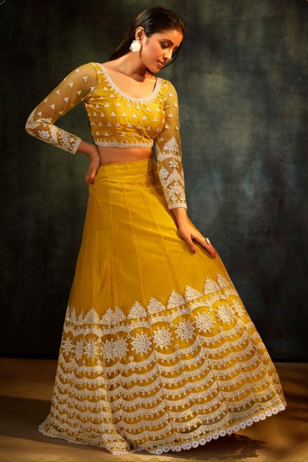 Yellow butterfly net lehenga choli