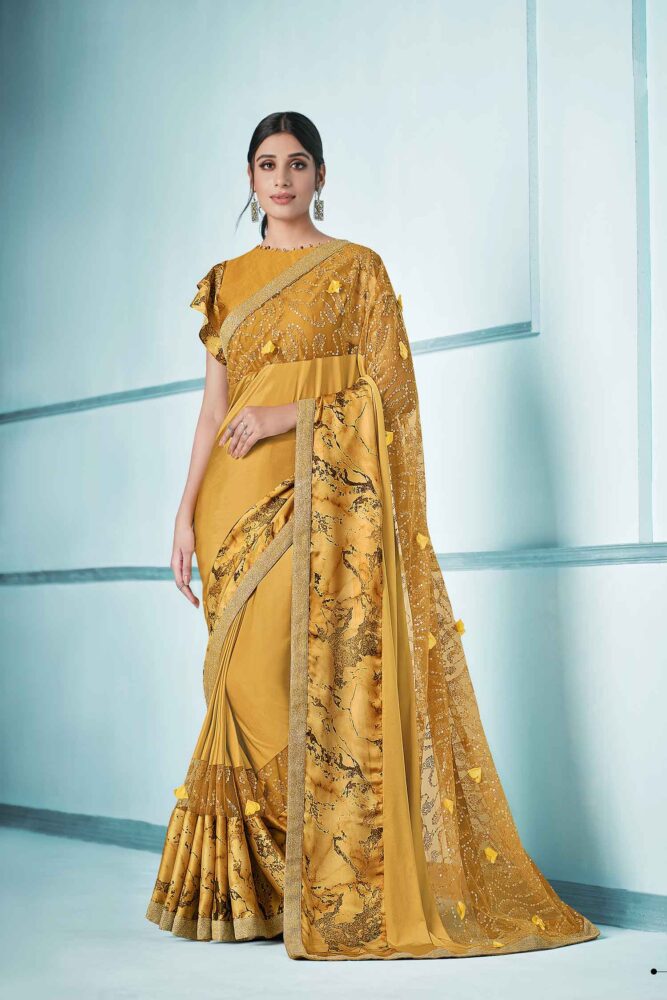yellow color modern sequence lycra saree