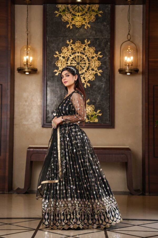 BLACK NET LEHENGA CHOLI