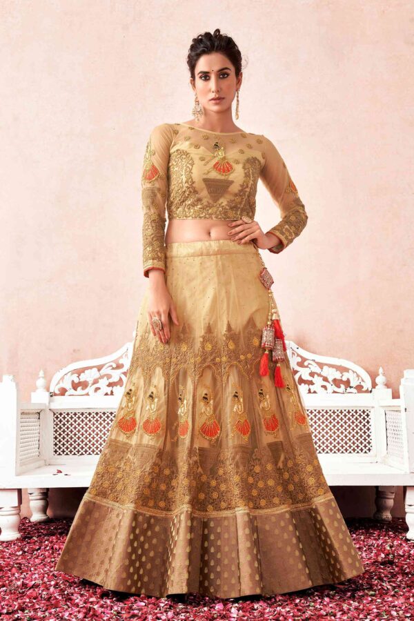 Dark cream premium net lehenga choli