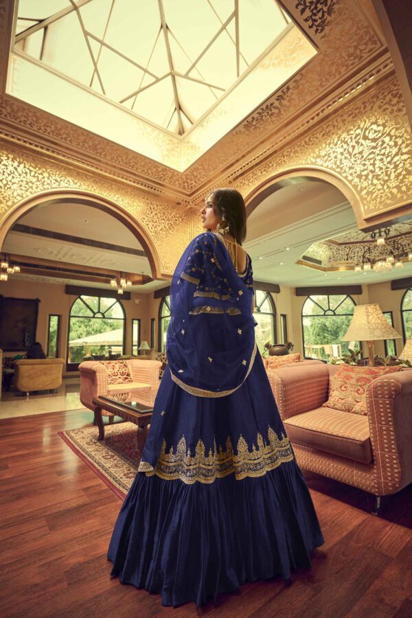 Blue heavy silk & satin western style designer lehenga choli