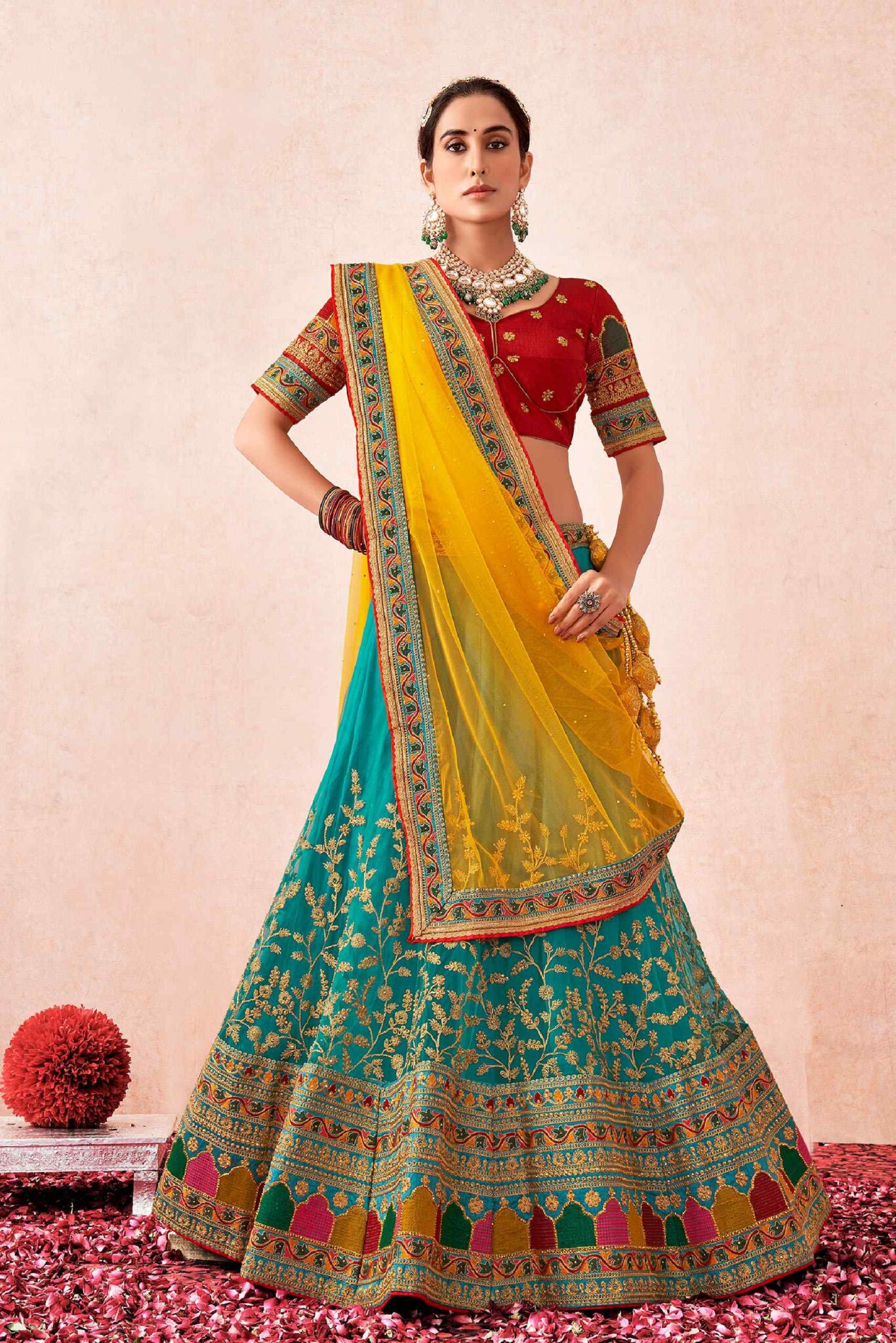 Hatkay - Pink And Yellow Embroidery Wedding Lehenga Choli Shop This Lehenga  Choli For $117 USD Search for Product Code :-ZC-7425 Shop -  https://hatkay.com/collections/lehengas #hatkay #indianwear #indianwedding  #traditionalwear #designer #lehenga ...
