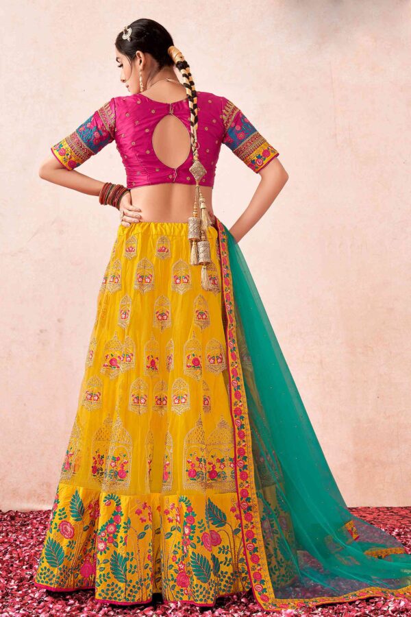 Yellow magenta and green lehenga choli