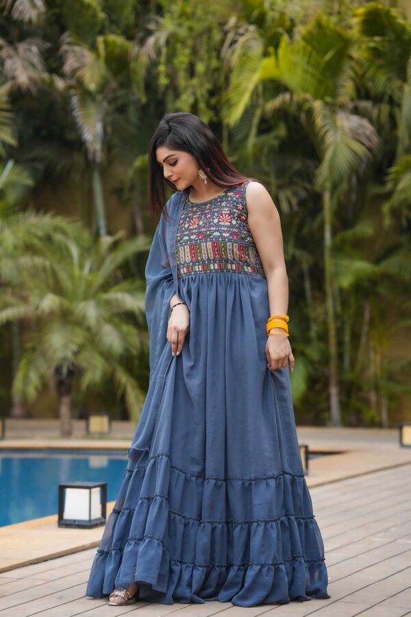 Blue Embroidery Work Gown