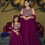 Maroon Mother Daughter Gown Dresses for Both