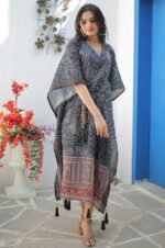 Black-Kaftan-Chinon-Crochet-Digital-Print-With-Tassels-2