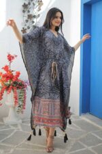 Black-Kaftan-Chinon-Crochet-Digital-Print-With-Tassels-3