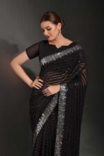 Black embroidery and sequence work saree (1)