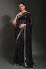 Black embroidery and sequence work saree (2)