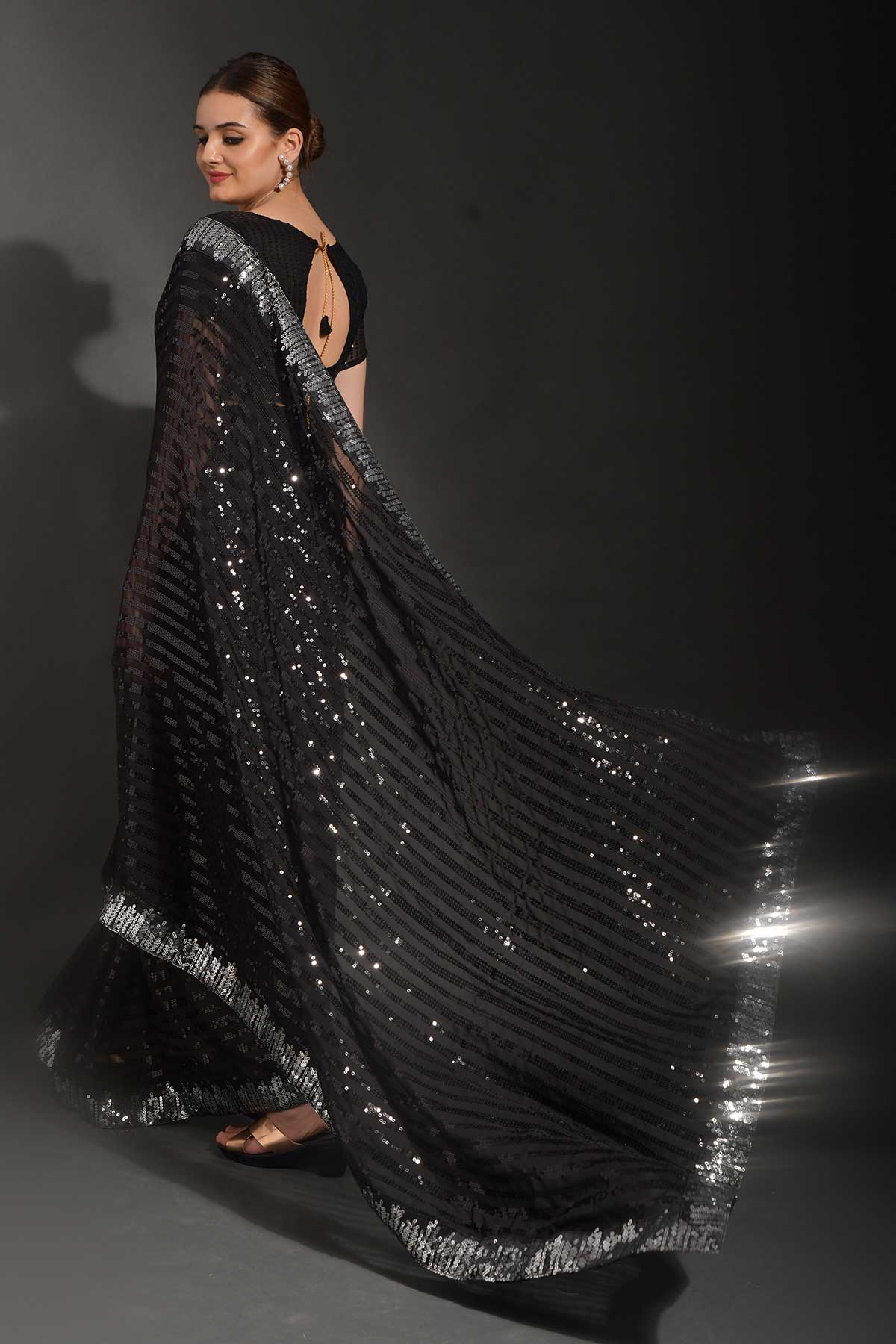 Black Sequin Glamour Saree (embroidery and sequence work)