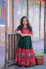 Green Dola silk patola gown Froak for Girls (1 to 15 years) (3)