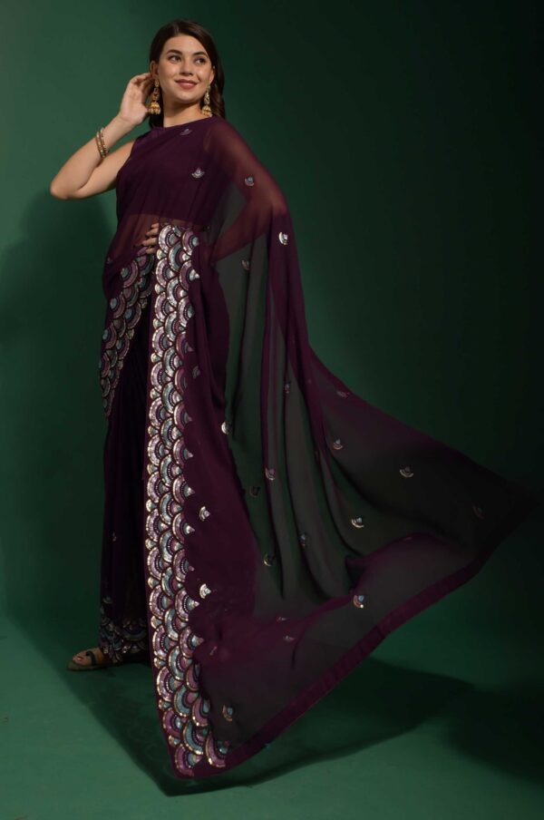 Maroon SequinSway - Luxurious Georgette Saree with Dazzling Sequence