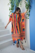 Multi-Color-Kaftan-Chinon-Crochet-Digital-Print-With-Tasseles