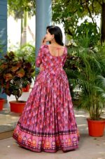 Pink Chinnon With sequins and Position Print Work Gown (2)