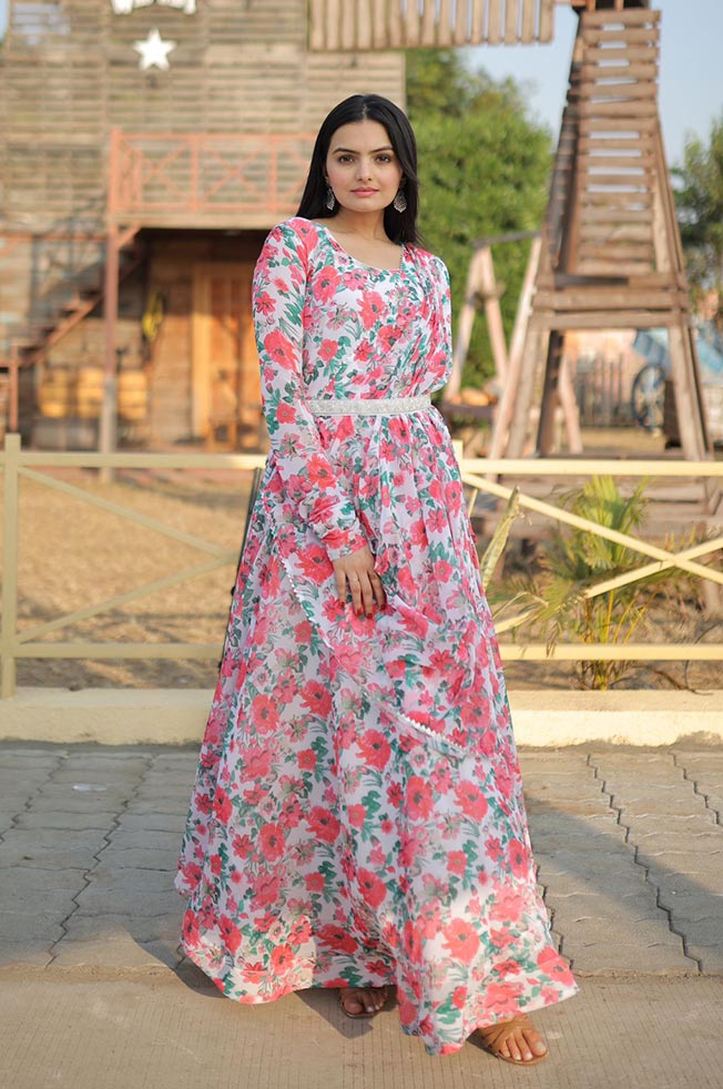Sophisticated Rani Pink Colour Anarkali Style Gown With Dupatta – Kaleendi
