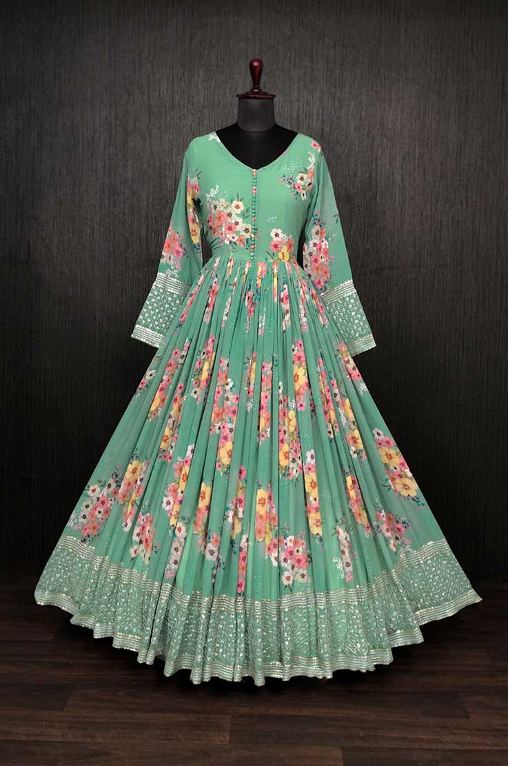 Pista Green Sequence and Embroidery Work Premium Gown