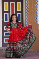 Red Dola Silk Patola Gown for Girls (1 to 15 Years) (2)