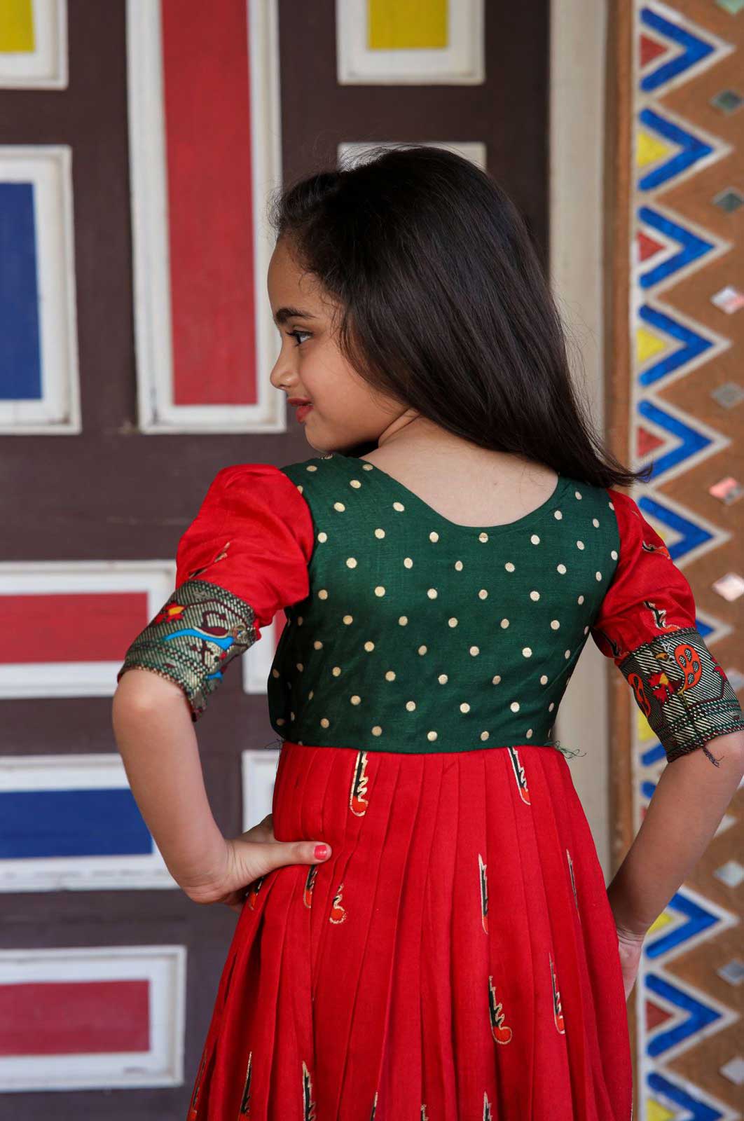 Red Dola Silk Patola Gown for Girls 1 to 15 Years 3
