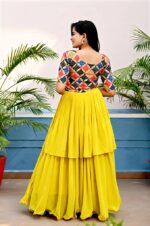 Yellow Designer Gown With Chinon Position Print Work (2)