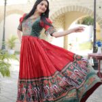 Red Patola Dola Silk Gown For Women