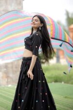 Black Attractive Reyon Lehenga Choli Dupatta Set real mirror work (4)