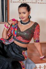 Black Panihari Lehenga Choli Heavy Embroidery Sequence Thread + Foil Print + Kutchi Lace (2)